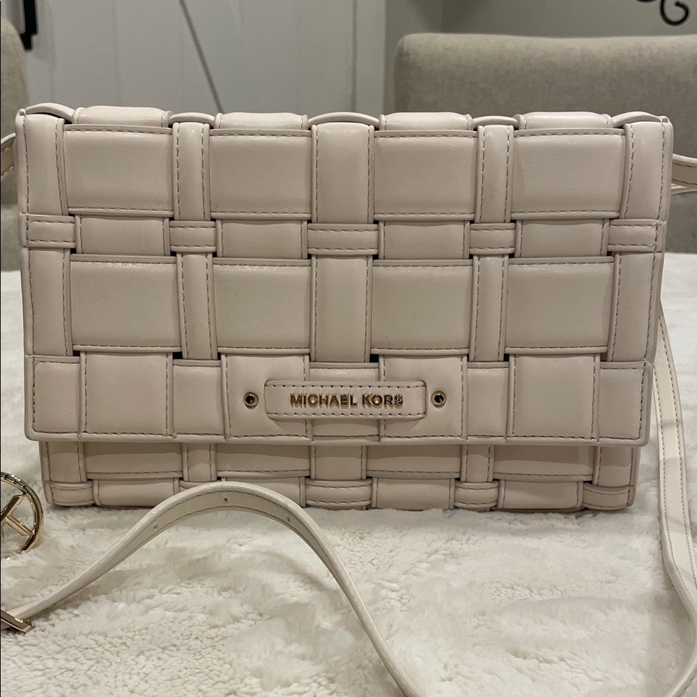Michael Kors Light Beige Woven Crossbody Bag
